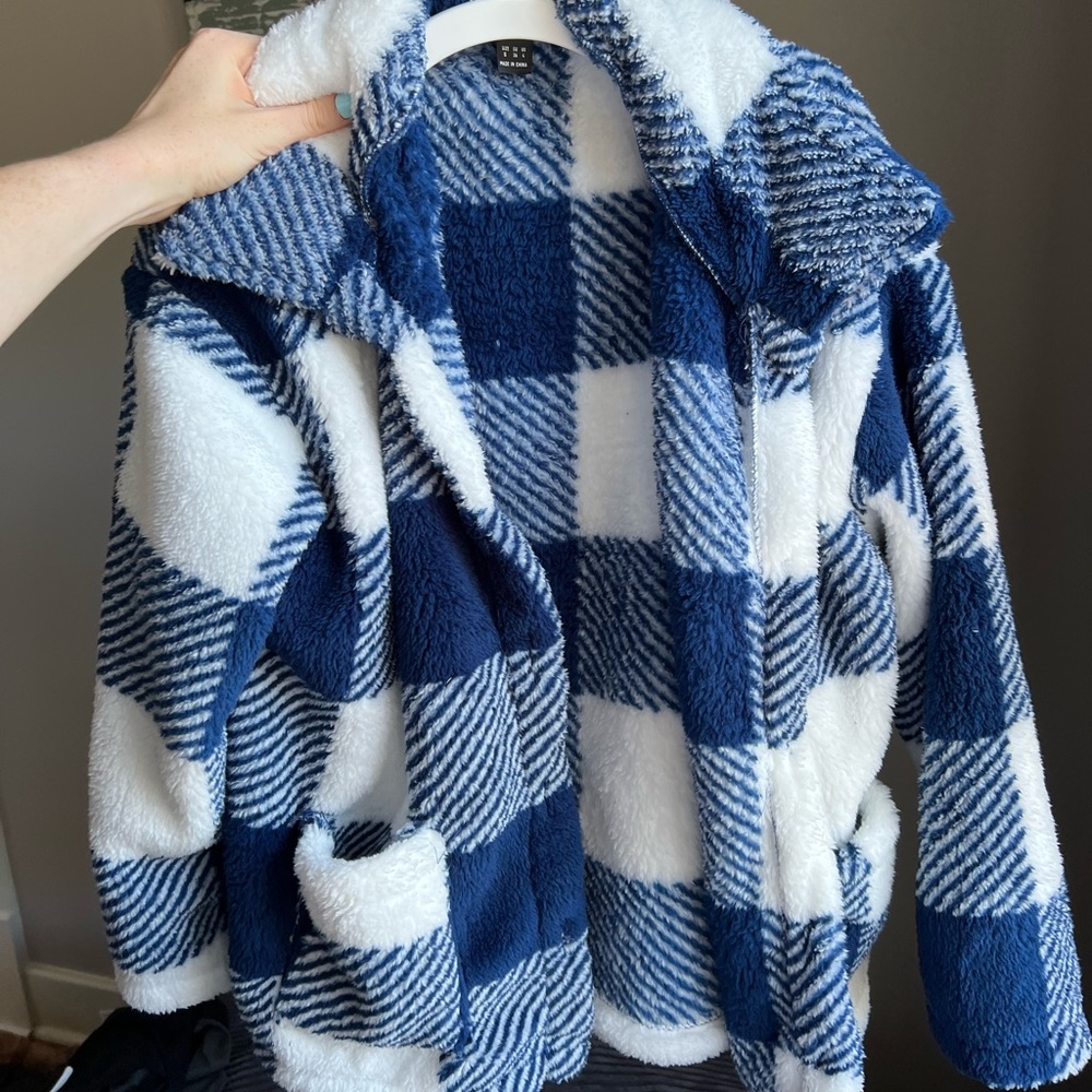 blue and white jacket